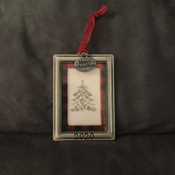 New Merry Christmas 2020 Red Black Silver Plaid Frame Ornament Decoration