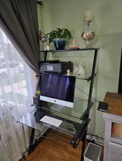 modern glass-top computer desk