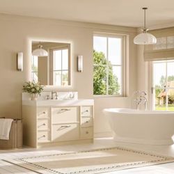 TETOTE 36 in. W x 36 in. H Rectangular Frameless LED Light Anti-Fog Wall Bathroom Vanity Mirror with Backlit
