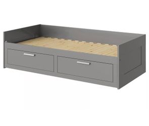 Gray Bed Frame with Storage Drawers