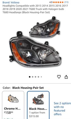 Headlights Compatible with 2013 2014 2015 2016 2017 2018 2019 2020 2021 T680 Truck with Halogen bulb T680 Headlanps (Black Housing-Pair Set)