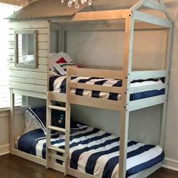New ⛰️$10 Down Payment Finance ✳️Darlene Rustic White Finish Twin/Twin Bunk Bed