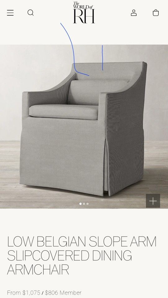 Restoration Hardware LOW BELGIAN SLOPE ARM SLIPCOVERED