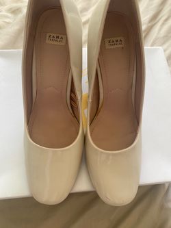 Zara Trafaluc Cream Patent Block Heel Pumps – US 7.5 / EU 38
