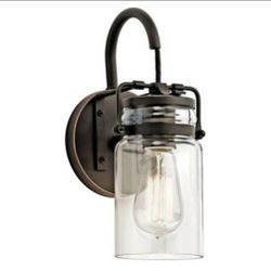 KICHLER Brinley 1-Light Olde Bronze Bathroom Indoor Wall Sconce with Clear Glass Shade

