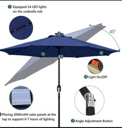 🔵🔵 Brand New Gorgeous 9ft Dark Blue LED Solar Light Umbrellas