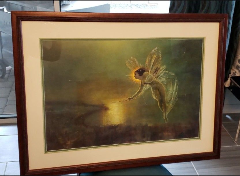 Framed Green Flying Wealth Fairy Print