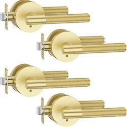 4 Pack Privacy Gold Door Handles, Door Lever with Door Knobs Indoor for Bedroom or Bathroom, Heavy Duty Brushed Gold Door Handles Interior with Locks 