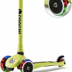 COOGHI Toddler Scooter for Kids Ages 3-5-10, 3 Wheel Kick Scooter with Light Up LED Wheels, Foldable Adjustable Height Handlebar for Boys & Girls