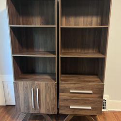 Wade Logan walnut  bookshelves with storage