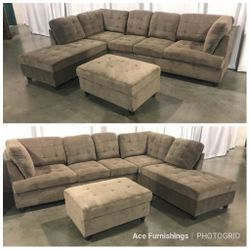 Brand New Brown Chenille Fabric Sectional With Storage Ottoman 