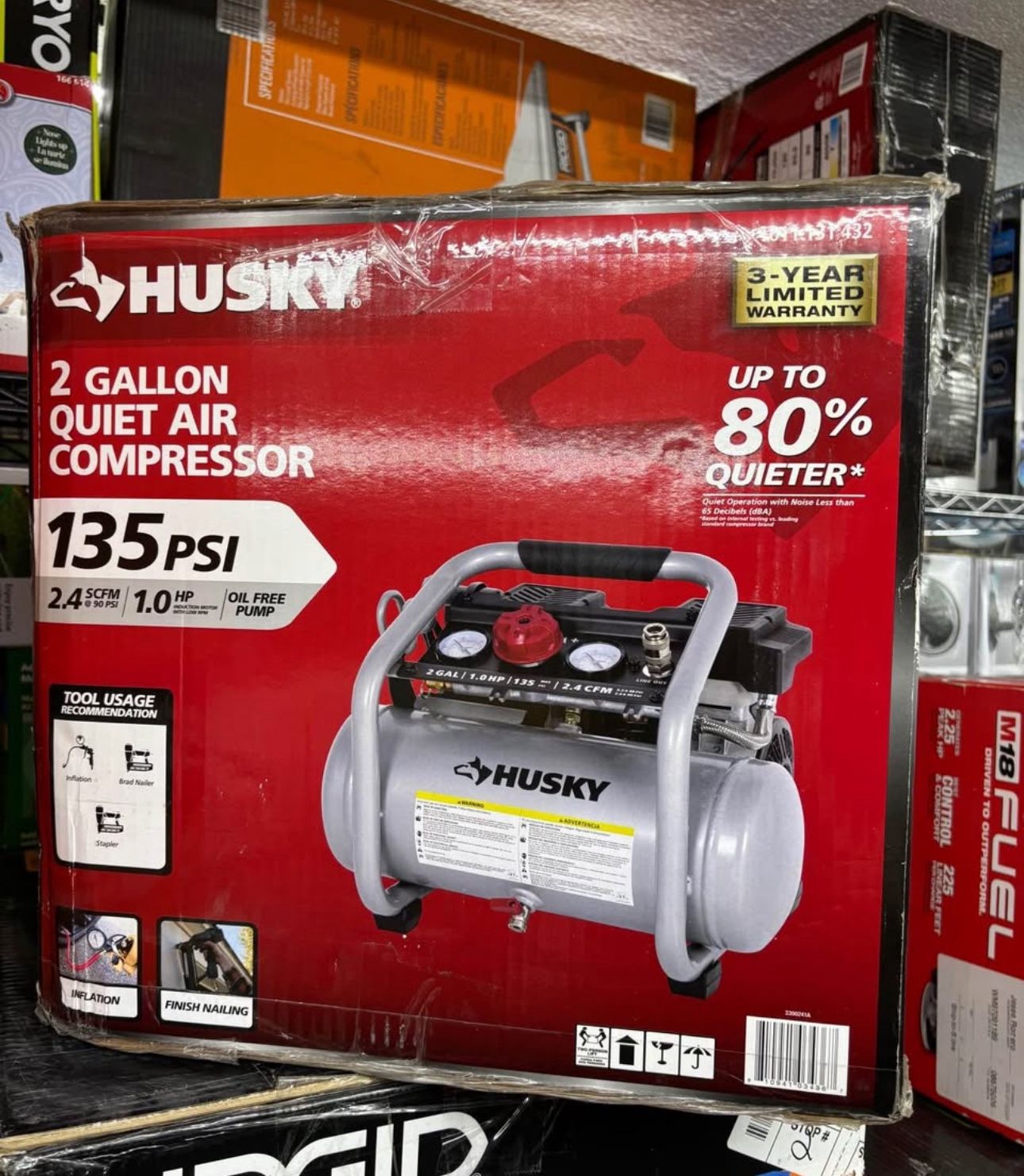 Husky 2 gal. 135 PSI Portable Electric Quiet Air Compressor, compresor de aire