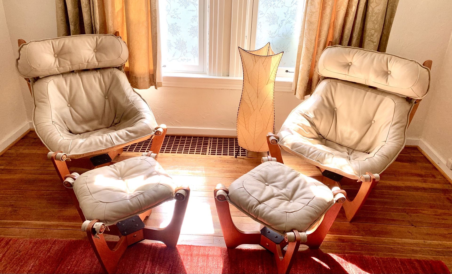 One  Beige  Leather Luna Lounge Chair & Ottoman