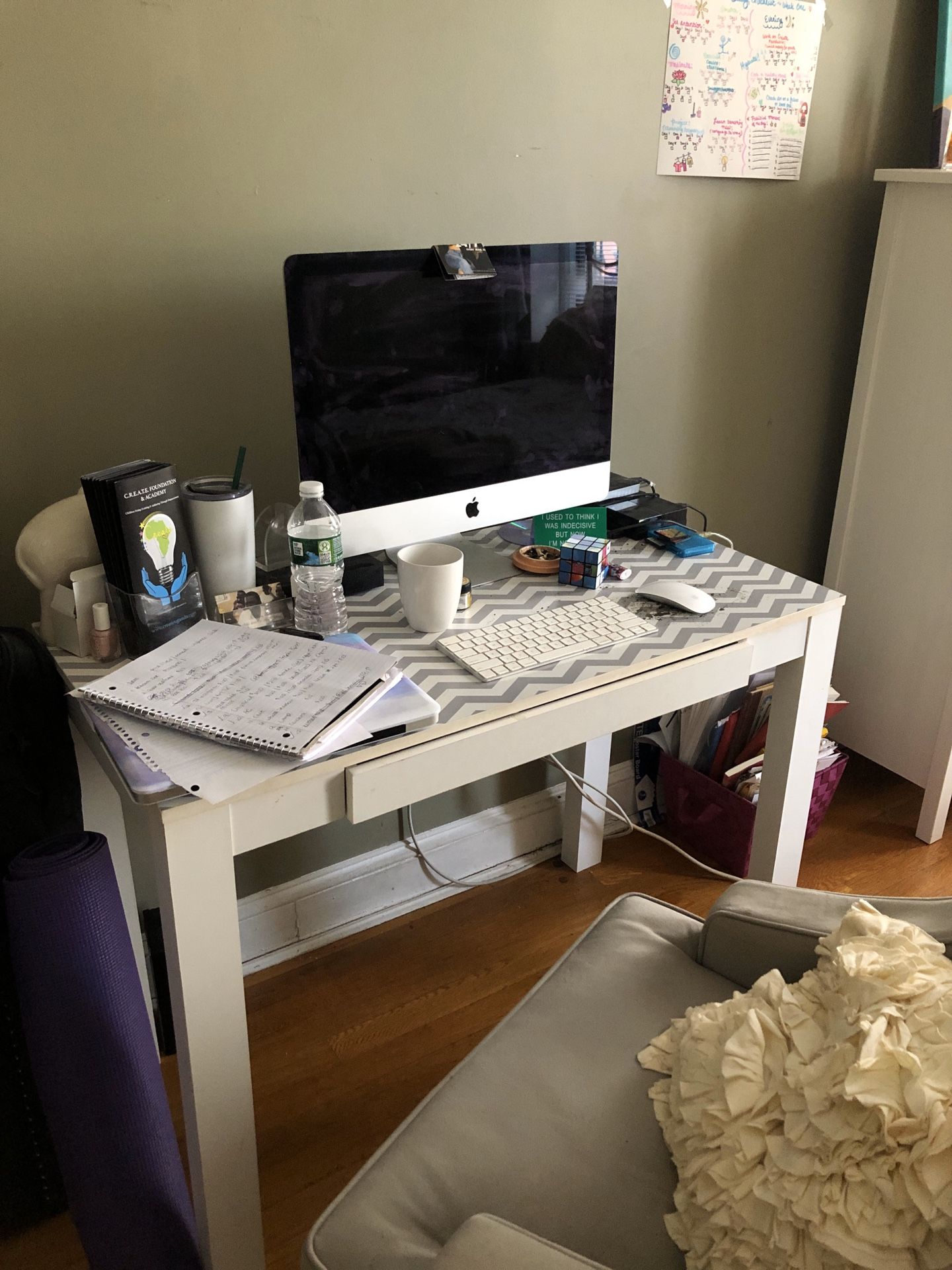 White desk with chevron print