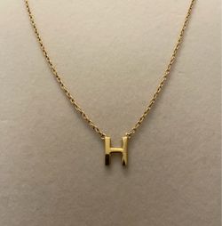 H initial gold tone necklace costume jewelry