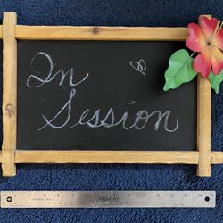 Hanging Wood Chalkboard With Metal Flower