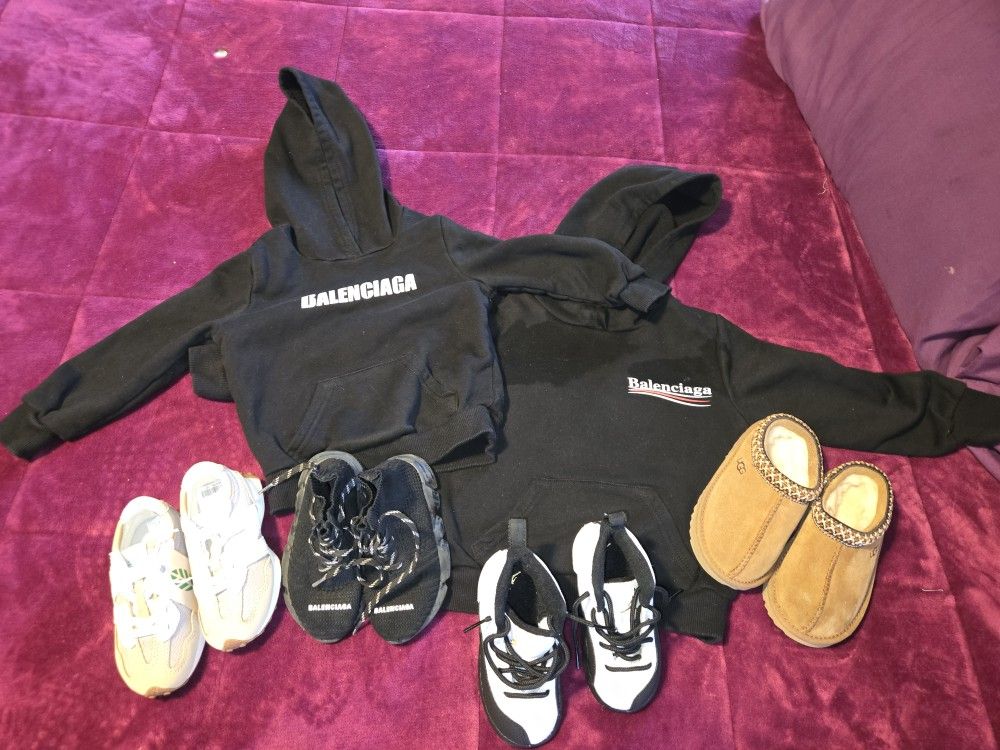 Kids Balenciaga shoes Balenciaga hoodies Jordan Uggs slides New Blance all authentic $250 not for all of them.