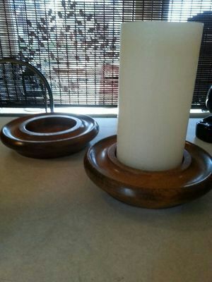 Set of 2 chunky wood country oak pillar candle holders. Also, can be painted any color