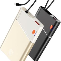 New in box 2-Pack Portable Charger,22.5W 10000mAh Power Bank PD Fast Charging with Built-in Cable for Travel,USB C in/Output Slim Hands Free Battery P