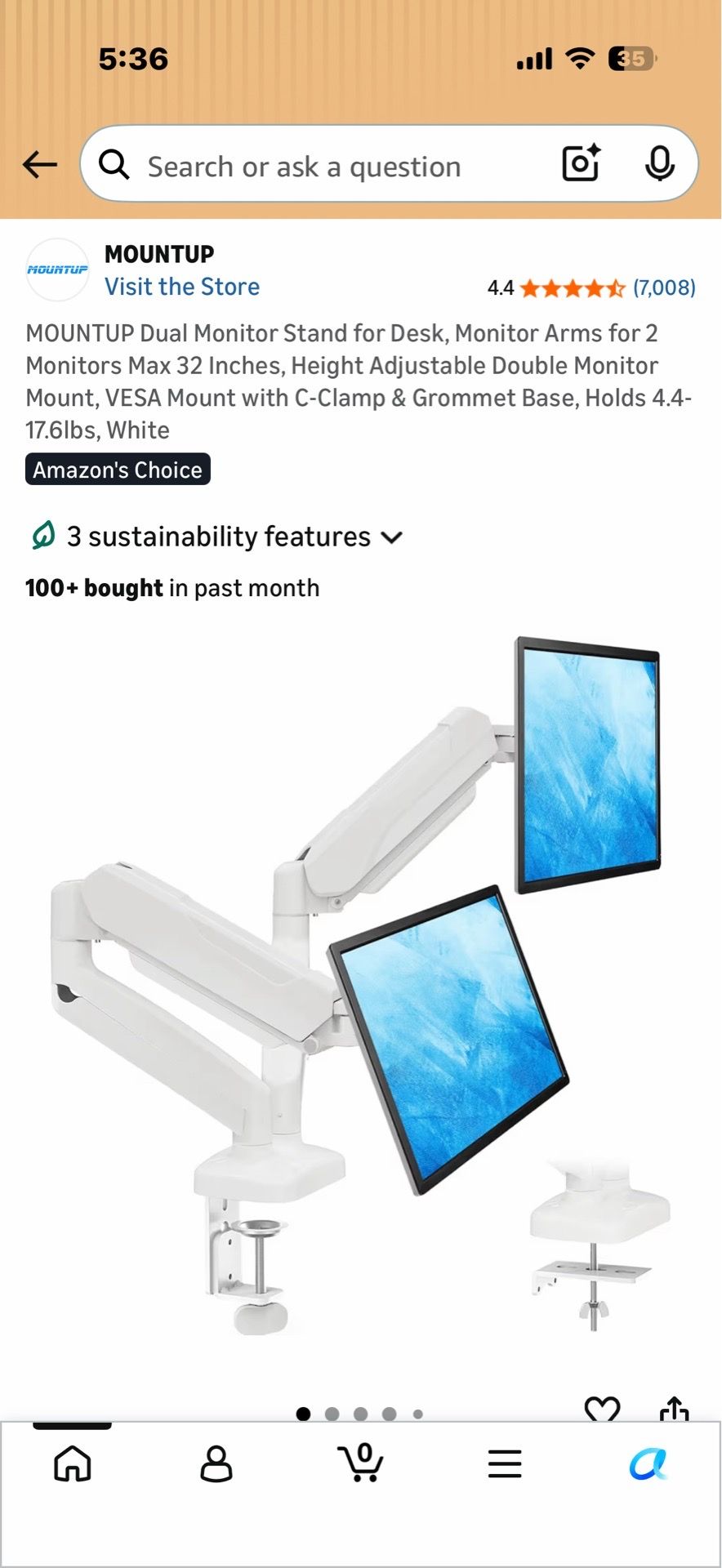 MOUNTUP Dual Monitor Desk Mount 13”-32” Gas Spring Arms Sealed