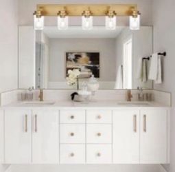 Open Box Melucee Gold Vanity Light for Bathroom 40 Inches Length, 5-Light Bathroom 