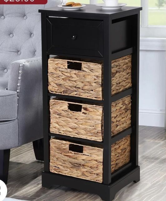 
New Decorative Storage Cabinet with Removable Water Hyacinth Woven Baskets for Living Room