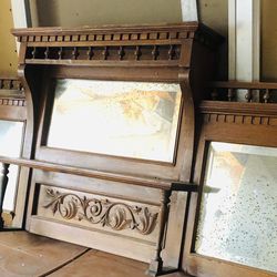 Antique Beveled Mirror Hutch Bar Display Counter