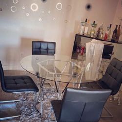 Ashley Top Glass Kitching Table And Black Chrome Chairs☄️ Dining Room Set ✨ Delivery ✅ Great Financing Options🤑 Brand New💫