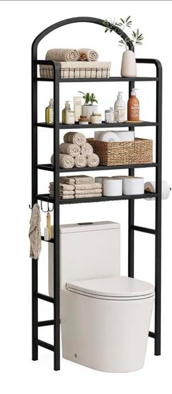 4-Tier Over The Toilet Storage, Bathroom Organizer
Space-Saving, 72"H Above Toilet Storage Rack with 4 Hooks and Paper Holder, Metal Shelf, Black
