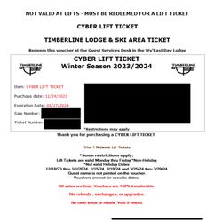 Timberline Cyber Lift Tickets x3