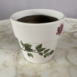 Hand painted terracotta plant pot. Painted in Benjamin Moore Featherstone with PrimaDesign Transfers.