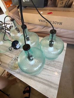 Large Hammered Aqua Glass Pendant Lights