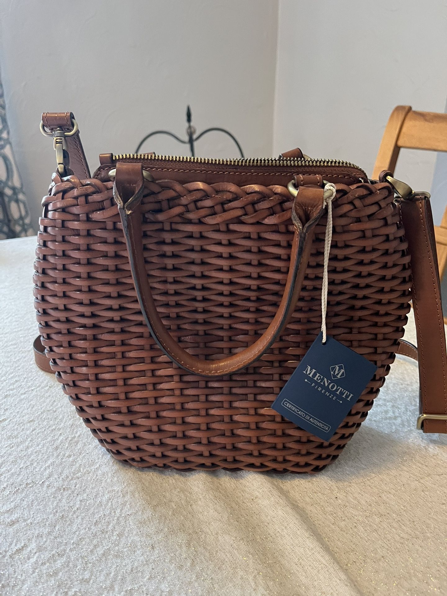 Menotti Firenze Leather Woven Crossbody Purse