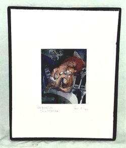 Michael Leu Signed Print “At Piazza San Marco” Framed Contemporary 8x11 Cat Art