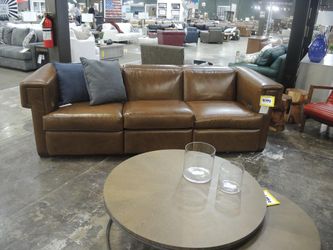 Cognac Brown Leather Reclining Sofa with Track Arms