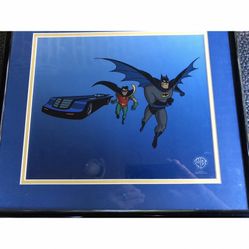 Batman and Robin With Batmobile Animation Art Cell