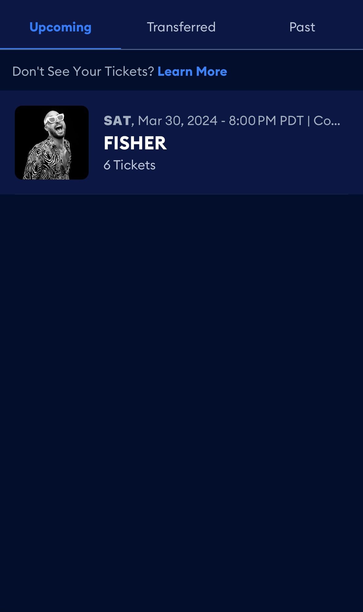 FISHER - SATURDAY (3/30) @ Cow Palace 