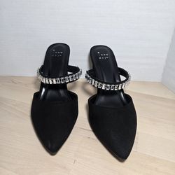 Black Embellished Mule Heels