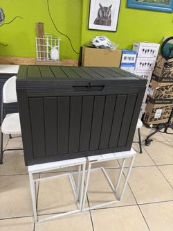 45-Gallon Weatherproof Outdoor Storage Box with Woodgrain Finish - Black Resin