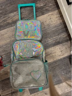 Roller back pack and lunch box iridescent