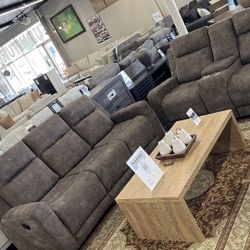 Reclining Sofa And Loveseat With Storage And Cup Holder 