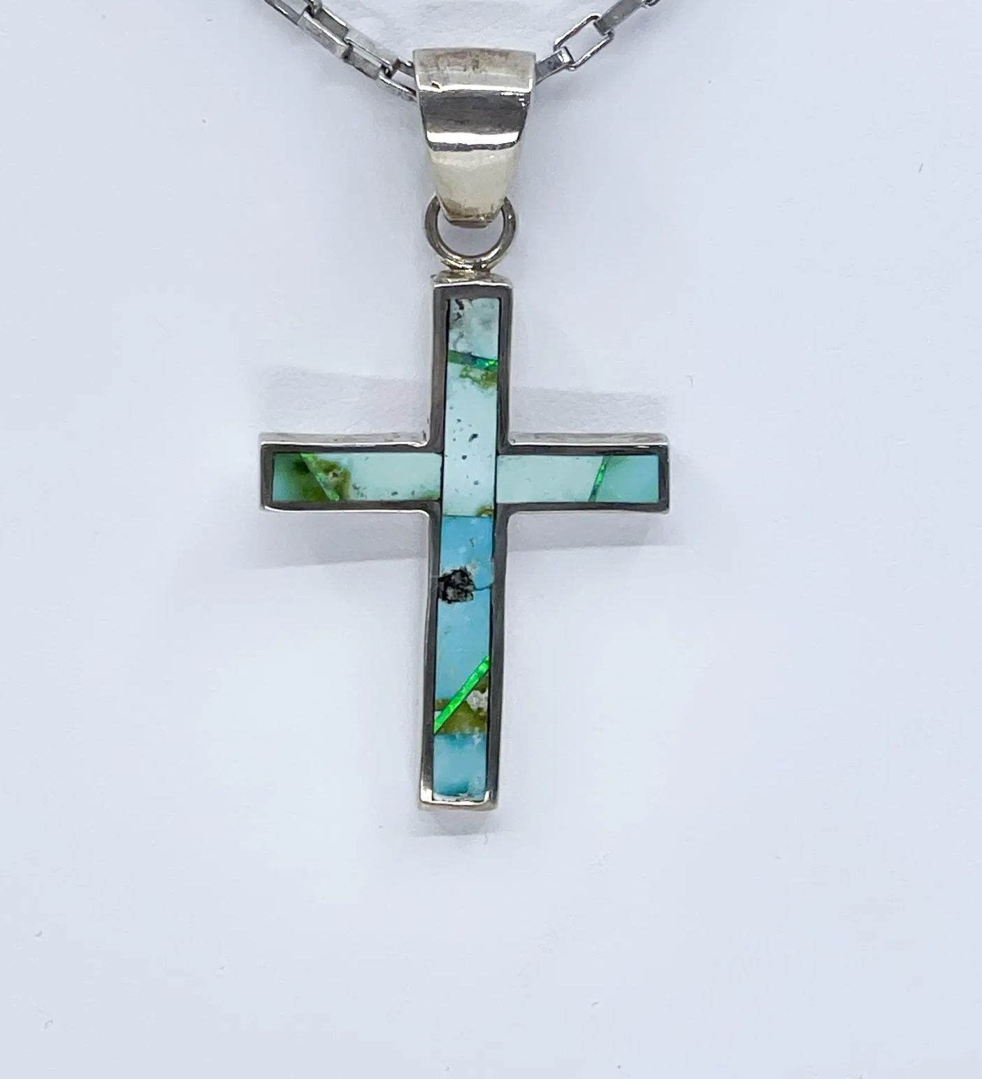 Sterling Silver Turquoise Inlay Cross