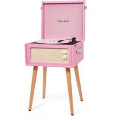 Tanlanin Retro Turntable with Legs . Color _ Blue. 1960s-inspired, 3-speed (33 1/3, 45, 78 RPM) belt-driven record player featuring detachable legs fo