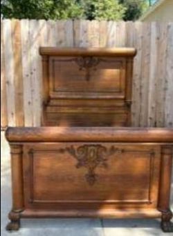Antique Carved Walnut Bed Frame