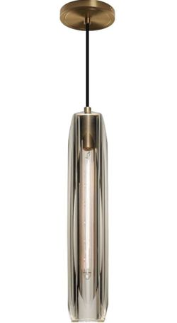 New 15”L Smokey Crystal Pendant Light Antique Brass Gold Hanging Fixture Dimmable Adjustable Height