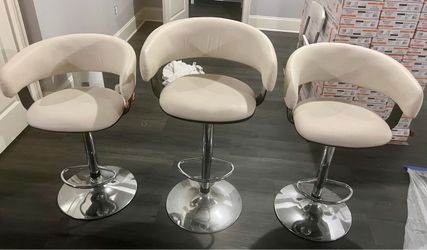 Set of 3 White Adjustable Bar Stools