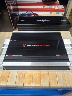 Bass inferno 1250 watt 2 channel amplifier. Clean condition. Function good. 120.00 merced pick up.