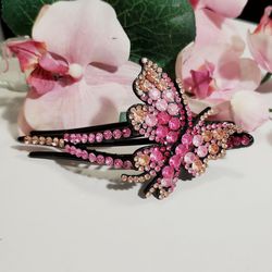 Large Women's pink butterfly Rhinestones Hairpin Hair Clip Claw Pin Gift