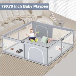 Extra Large Baby Playpen 79×79 Inch, Playpen with 2 Zipper Door for Babies and Toddlers, Play Pen Pin Indoor Outdoor Baby Play Fence Reg. List $109.99