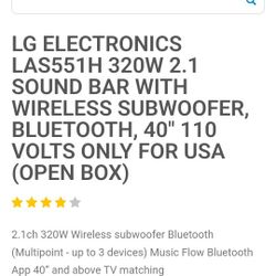 LG Soundbar With Subwoofer Excellent Condition 